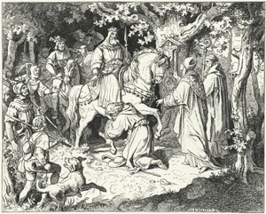Liudolf, hertig av Schwaben, ber om förlåtelse av sin far, Otto I av Tyskland, för att ha gjort uppror mot honom, 954